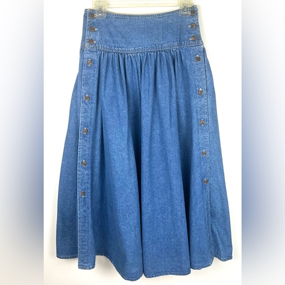 Vintage 90’s Candie’s Prairie Western Button Down Denim Maxi Midi Skirt - Picture 16 of 16